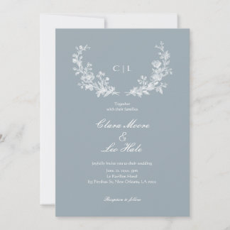 Invitation Mariage Champêtre Français Bleu Ardoise