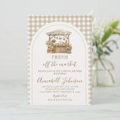 Invitation Mariage Champêtre Gingham Brun Frais du Marché (Debout devant)