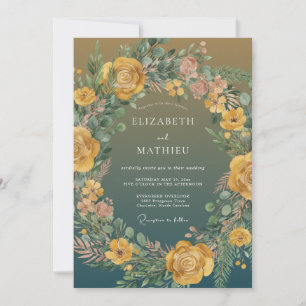 Invitation Mariage Champêtre Jaune Moutarde Bio
