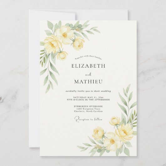 Invitation Mariage Champêtre Jaune Pastel (Devant)