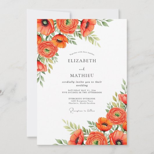 Invitation Mariage Champêtre Joyeux Orange (Devant)