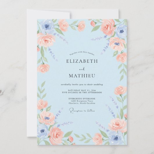 Invitation Mariage Champêtre Pastel Bleu Clair (Devant)