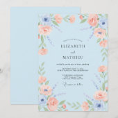 Invitation Mariage Champêtre Pastel Bleu Clair (Devant / Derrière)