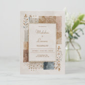 Invitation Mariage Champêtre Patchwork Toile de Jute Feuille (Debout devant)