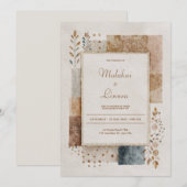 Invitation Mariage Champêtre Patchwork Toile de Jute Feuille (Devant / Derrière)