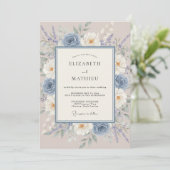 Invitation Mariage champêtre peinturluré bleu poussiéreux (Debout devant)