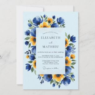 Invitation Mariage Champêtre Radieux Bleu Ciel