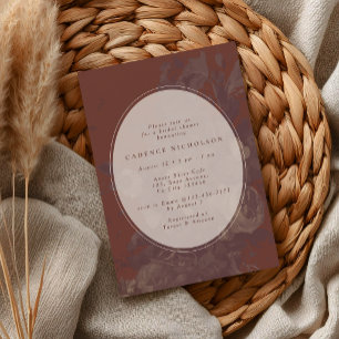 Invitation Mariage Champêtre Rétro Fleurs Terre Cuite