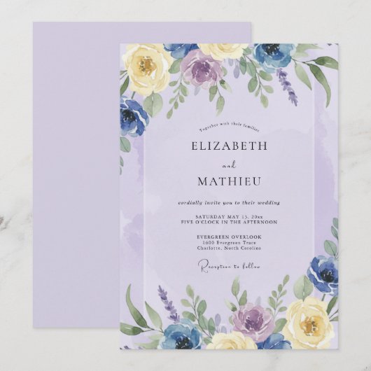 Invitation Mariage Champêtre Romantique à la Lavande (Devant / Derrière)