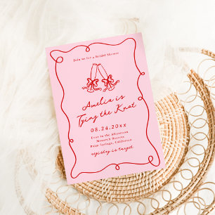 Invitation Mariage Champêtre Rose Et Rouge Dessiné À La Main