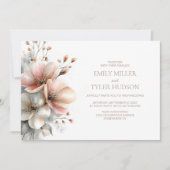 Invitation Mariage Champêtre Rose Foncé Fleurs (Devant)