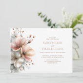 Invitation Mariage Champêtre Rose Foncé Fleurs (Debout devant)