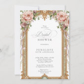 Invitation Mariage Champêtre Rose Pivoine Or (Devant)