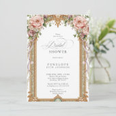 Invitation Mariage Champêtre Rose Pivoine Or (Debout devant)