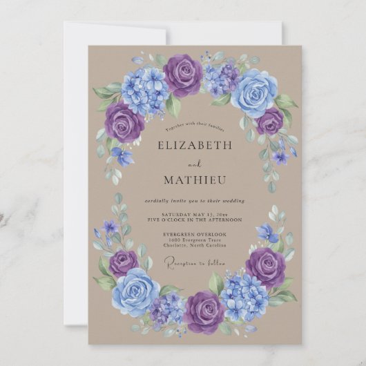 Invitation Mariage champêtre rustique au plum (Devant)
