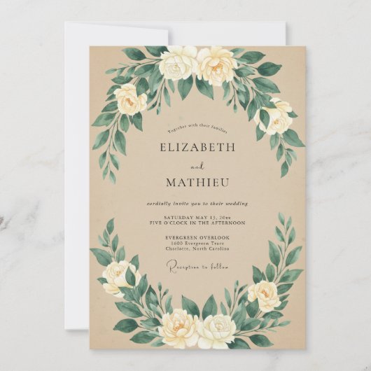 Invitation Mariage champêtre rustique beige (Devant)