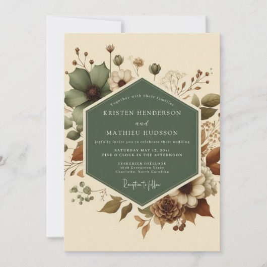 Invitation Mariage Champêtre Rustique dans les Tons Sauges (Devant)