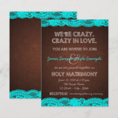 Invitation Mariage champêtre rustique marron et sarcelle (Devant / Derrière)