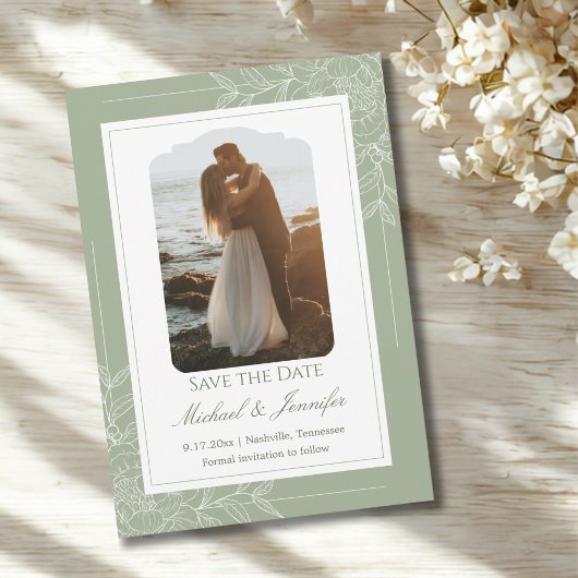 Invitation Mariage Champêtre Sage Vert et Blanc Moderne