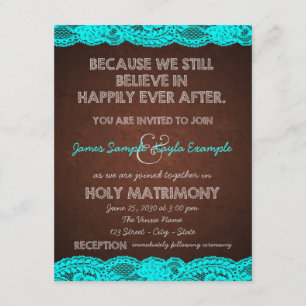Invitation Mariage champêtre sarcelle bleue et marron