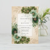 Invitation Mariage champêtre vert forêt vintage (Debout devant)