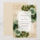Invitation Mariage champêtre vert forêt vintage (Devant / Derrière)