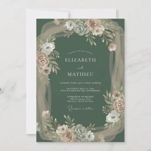 Invitation Mariage champêtre vert olive (Devant)