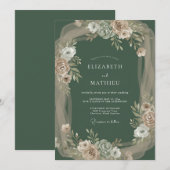 Invitation Mariage champêtre vert olive (Devant / Derrière)