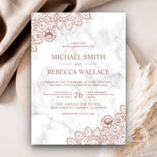 Invitation Mariage Champêtre Vintage Or Rose et Marbre