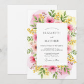 Invitation Mariage Champêtre Vivace Fuchsia Jaune (Devant / Derrière)