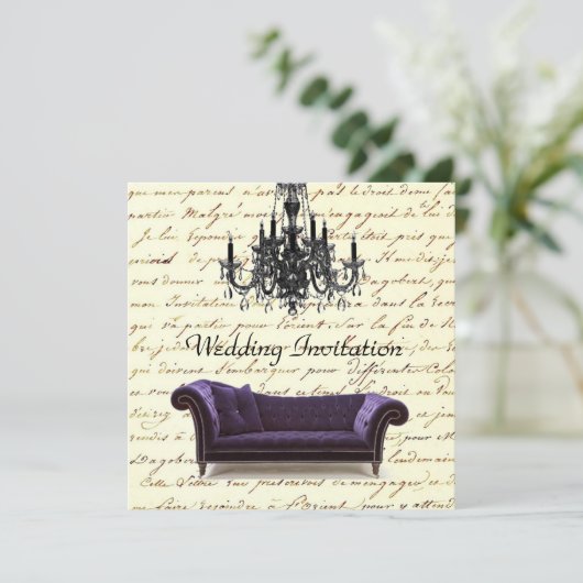 Invitation mariage chandelier vintage paris (Debout devant)