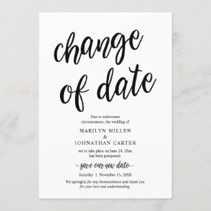 Invitation Mariage, Changement de date, Noir, Annonce