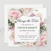 Invitation Mariage Changer la date Rose Floral (Devant / Derrière)