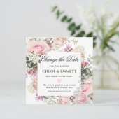 Invitation Mariage Changer la date Rose Floral (Debout devant)