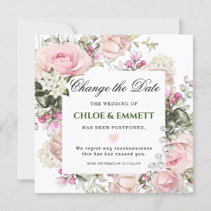 Invitation Mariage Changer la date Rose Floral