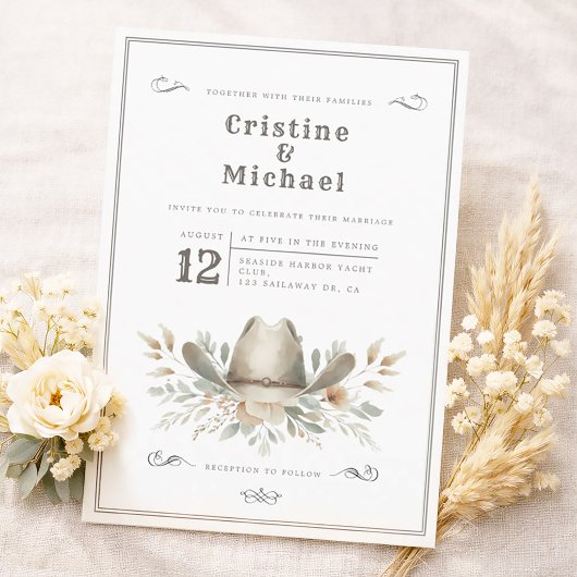Invitation Mariage chapeau de cowboy rustique