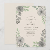 Invitation Mariage Charbon Acier Feuillu (Devant / Derrière)