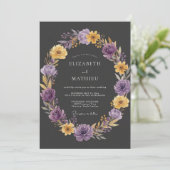 Invitation Mariage Charbon Améthyste Ranunculus Eucalyptus (Debout devant)