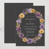 Invitation Mariage Charbon Améthyste Ranunculus Eucalyptus (Devant / Derrière)