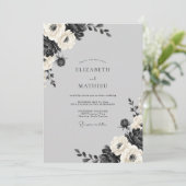 Invitation Mariage Charbon Blanc Fleur (Debout devant)