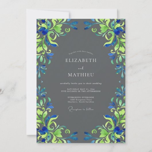 Invitation Mariage Charbon Chartreuse Vigne (Devant)