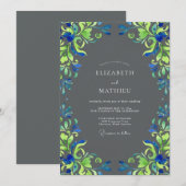 Invitation Mariage Charbon Chartreuse Vigne (Devant / Derrière)