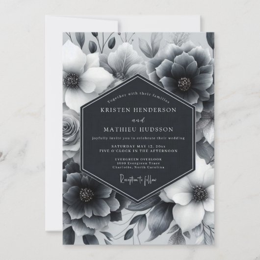 Invitation Mariage Charbon de Bois Anémone Sombre (Devant)