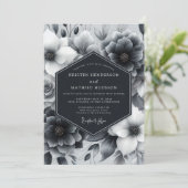 Invitation Mariage Charbon de Bois Anémone Sombre (Debout devant)