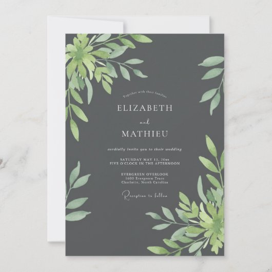 Invitation Mariage Charbon de Feuille d'Olivier (Devant)