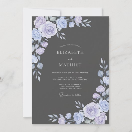 Invitation Mariage Charbon de Lilas Feuillu (Devant)
