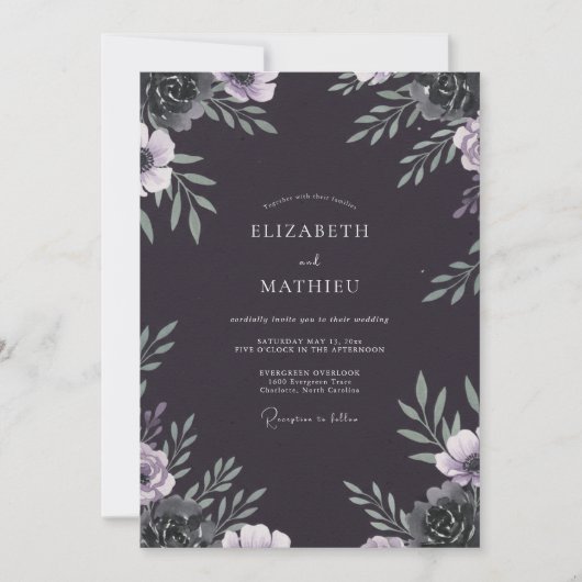 Invitation Mariage Charbon Fleur de Lilas (Devant)