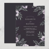 Invitation Mariage Charbon Fleur de Lilas (Devant / Derrière)