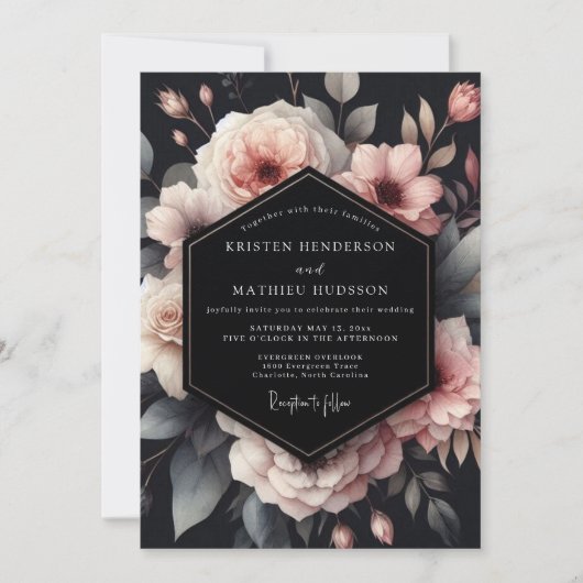 Invitation Mariage Charbon Fleurie Humeur (Devant)