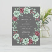 Invitation Mariage Charbon Menthe Fleur (Debout devant)